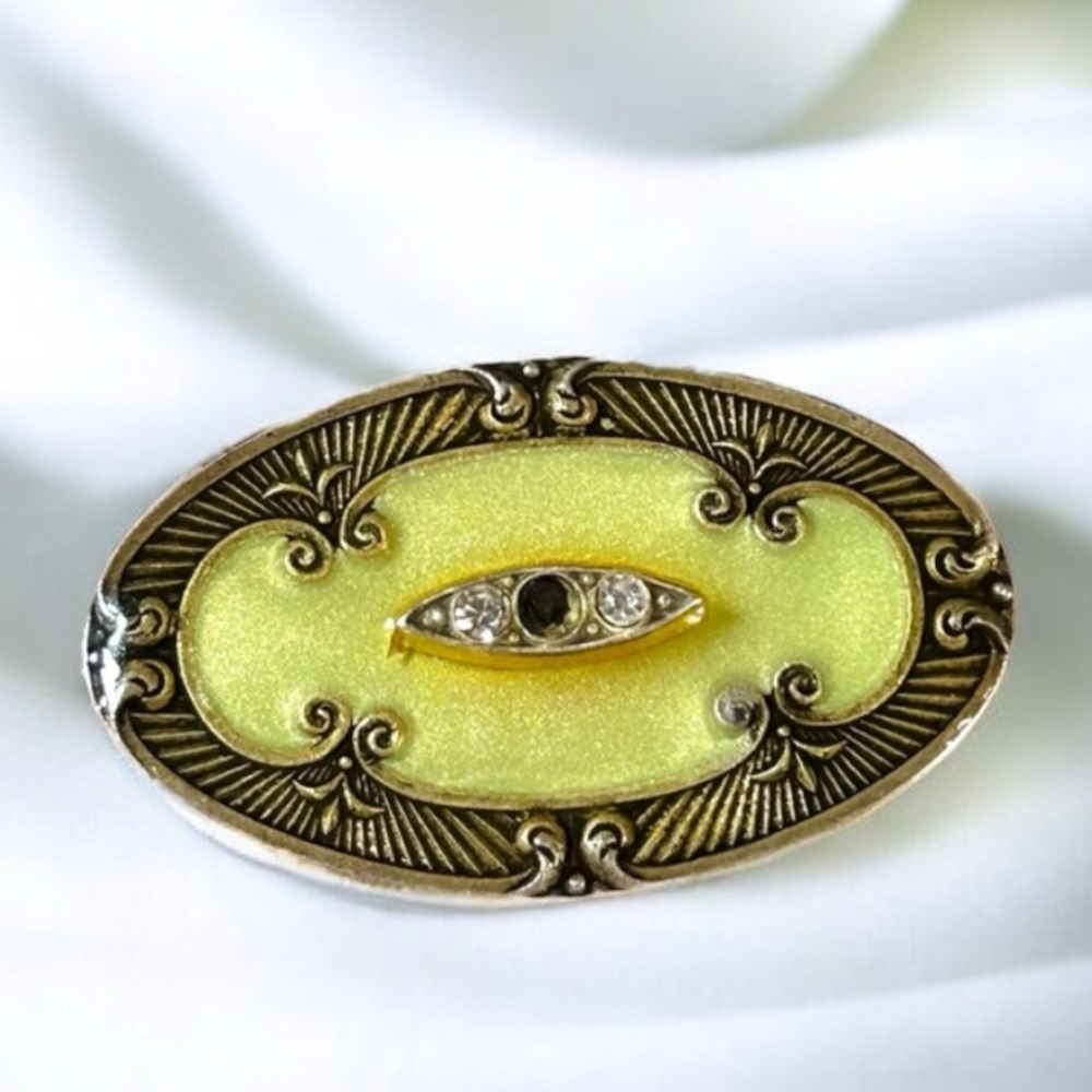 Vintage Catherine Popesco Art Deco Silver Tone Green Brooch Pin